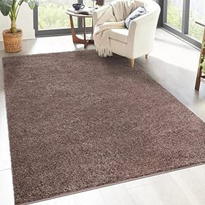 carpet city Shaggy hoogpolig tapijt - 200x290 cm - bruin - langpolig woonkamertapijt - effen modern - pluizige zachte tapijten slaapkamer decoratie