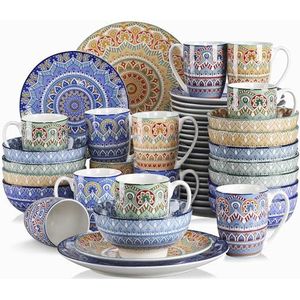 vancasso Mandala Tafelservies, 48-delig eetservies, combiservies, met de hand beschilderd servies voor 12 personen, Boheemse stijl