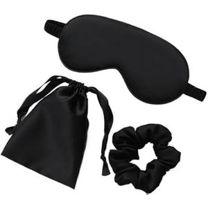 Verduisterende slaapmaskers, Zijden oogmasker 3 stuks set vrouwen imitatie zijde slaap oogmasker ooglapjes(Black)