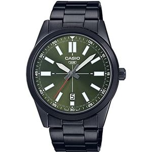 Titan horloge voor mannen, Quartz uurwerk, analoog display, zwart roestvrij stalen band-MTP-VD02B-3EUDF, groen, armband, Groen, armband