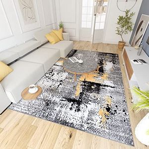 Mazovia Vloerkleed Modern - Tapijt Kortstondig Pooltje - Tapijten Moderne Patroon - Tapijt Woonkamer, Slaapkamer, Eetkamer - OEKO-TEX Carpet - Rug 250x300cm - Grijs Geel