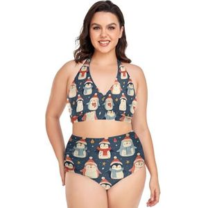 Kerst Ster Pinguïns Vrouwen Bikini Sets Plus Size Badpak Twee Stukken Hoge Taille Strandkleding Meisjes Badpakken, Pop Mode, XXL
