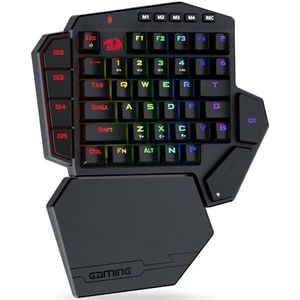 Redragon K585 DITI Draadloos mechanisch toetsenbord met één hand, 42 toetsen, 2,4 GHz RGB 40% gaming-toetsenbord met 7 geïntegreerde macrotoetsen, afneembare polssteun, 3000 mAh batterij (blauwe