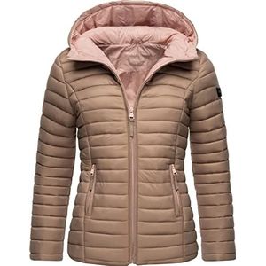 MARIKOO Asraa lichte overgangsjas voor dames, gewatteerde jas met capuchon, XS-3XL, taupe, S