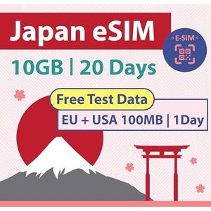 Japan ALLEEN gegevens eSIM-kaart 20 dagen | 10 GB 5G LTE-internetgegevens | GRATIS testgegevens 100 MB/1 dag in Europe| Dubbele lokale Japanse vervoerders, Softbank en KDDI |短期帰国・短期来日最適・安心日本語サポート