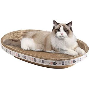 Krabkrabber Karton - Ovaalvormig, duurzaam kattenkrabpaal met hoge dichtheid, rond krabplank voor katten, gegolfde lounge kattenbedden, indoor kattenmeubels, krabpaal voor binnenkatten die slapen