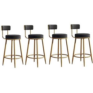 AADDFDD Barkrukken, barstoelen, barstoelen, set van 4 moderne fluwelen gestoffeerde tegenkrukken met comfortabele rug en gouden metalen poten, barstoelen in vrijetijdsstijl - zwart