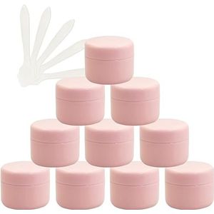 reispotjes voor toiletartikelen， 12 stuks lege 50 ml roze plastic cosmetische potten met schroefdeksel, 50 g kleine pot met binnenvoering for cosmetische reisgel lippenbalsem + 5x spatel(Roze,10ml)