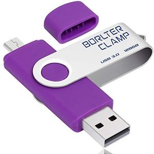 BorlterClamp USB 3.0 Flash-drive Dual Port OTG USB-stick geheugenstick met Micro USB-drive-aansluiting voor Android Smartphone Tablets & Computer 128GB paars