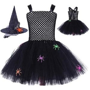 Zwarte heksenjurk voor kinderen,Zwarte Kids Halloween Tutu Jurk - Huidvriendelijke feestkleding voor kinderen van 3-11 jaar Gomice
