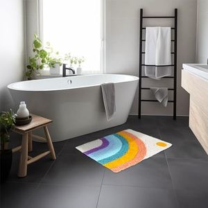 Feblilac Regenboog badmat, schattig zacht badkamertapijt, waterabsorberende antislipmat, machinewasbare matten voor badkamer
