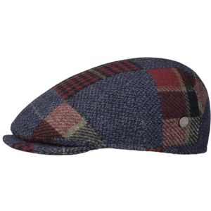 Lierys Capri Merino Patchwork Pet Dames/Heren - Made in Italy met klep flat hat wintercap voor Herfst/Winter - 60 cm blauw
