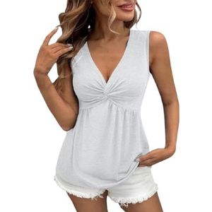 CupitiDU Dames Crisscross Twist Front V-hals Tank Top, Y2K Casual Zomer Mouwloos Stretchy Losse Uitgaan Twist Top, Wit, XXL