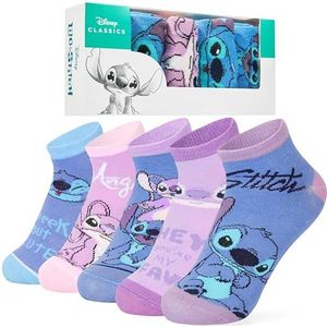 Disney Sokken voor meisjes, enkelsokken in 5-pack, zacht en ademend, Stitch dingen, roze/blauw Stitch, 30-35
