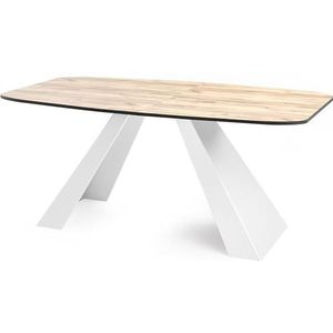 WFL GROUP Eettafel Monte wit in moderne stijl, rechthoekige tafel, uittrekbaar van 180 cm tot 220 cm, gepoedercoate witte metalen poten, 180 x 90 cm (eiken craft, 180 x 90 cm)