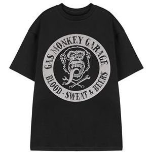 Gas Monkey Heren T-shirt | Bloed, zweet en bieren grafisch T-shirt met korte mouwen voor volwassenen in zwart | Verontruste Amerikaanse garage casual fit kledingtop | GMG auto merchandise cadeau