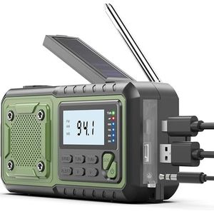 Crank noodradio 5000mAh, weerradio, zonne-radio's werkt op batterijen, NOAA/AM/FM Weer Alert Radio's met Power Bank Telefoon Oplader, SOS Alarm, Zaklamp & Leeslamp Indoor Outdoor