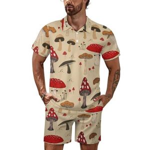 The Various Mushroom Art Poloshirt Set Korte Mouw Trainingspak Set Casual Strand Shirts Shorts Outfit XL