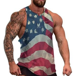 Lage veelhoek Amerikaanse vlag heren tanktop grafische mouwloze bodybuilding T-shirts casual strand T-shirt grappige sportschool spier