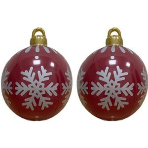 60cm buiten kerst opblaasbare versierde bal PVC gigantische grote grote ballen kerstboomversiering speelgoedbal zonder licht-rode sneeuwvlok-2PCS-60cm