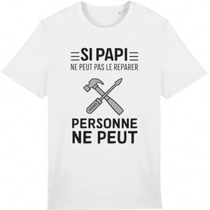 T-shirt Si Papi kan het niet repareren - voor heren - Bedrukt in Frankrijk - 100% biologisch katoen - Origineel grappig verjaardagscadeau opa, Wit, XXL