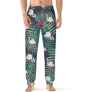 Tropische flamingo en blad heren pyjama broek zachte lange pyjama broek elastische nachtkleding broek M