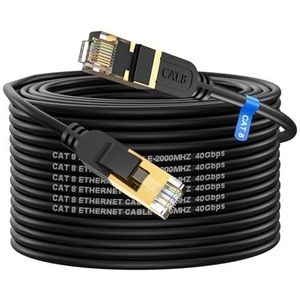 Cavo Ethernet Cat8, cavo di rete LAN Cat8, 40 Gbps, 2000 Mhz con connettore RJ45 placcato oro, cavo Internet esterno e interno, compatibile per router di gioco modem Xbox (25m)