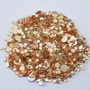 SS4-SS20 Mixformaat Helder Kristal Goud Plat Achter Strass Decoraties DIY Glitterstenen 3D Nail Art Accessoires-Champagne-Mixformaat SS3-SS20