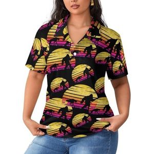 Bigfoot Cheetah Sunset Retro dames sportshirt korte mouwen T-shirt golfshirts tops met knopen workout blouses