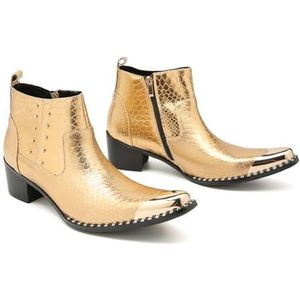 ZZveZZ Heren Vintage Zwart Goud Ademende Korte Laarzen Verhoogde Leren Schoenen (Color : Gold, Size : 44 EU)