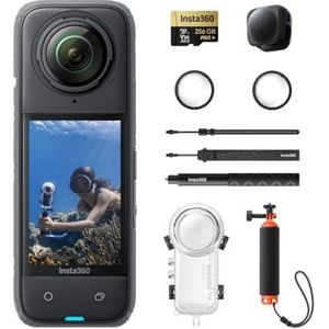 Insta360 X4 onzichtbare duikbundel - 8K waterdichte 360 actiecamera, 4K groothoekvideo, onzichtbare selfiestick, verwijderbare lensbeschermers, batterijduur 135 min, AI-bewerking, stabilisatie