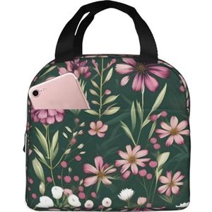 TTYDOKLA Plant Bloemen Bloemen Print Unisex Geïsoleerde Lunch Bag Trendy Geïsoleerde Lunch Tas Hoge Dichtheid Oxford Stof Lunch Box