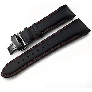 Koe Lederen Horlogeband Riem Compatibel Met Tissot T035 Horloge Band Armbanden Vlinder Gesp Vervanging 22mm 23mm 24mm (Color : Black red black, Size : 24mm)