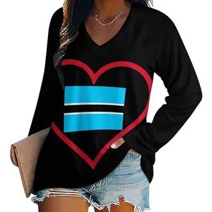 I Love Botswana Red Heart dames casual T-shirts met lange mouwen V-hals bedrukte grafische blouses T-shirt tops XL