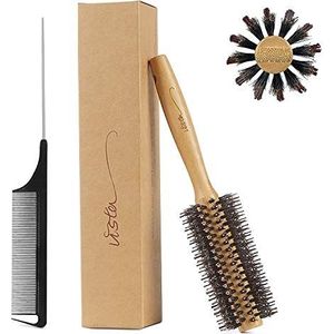 Professionele haarborstel, bamboe, wildzwijnharen, carbonharen, voor het drogen van haar, styling, diameter 50 mm, ronde borstel