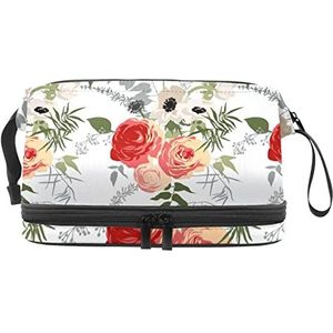 Grote capaciteit reizen cosmetische tas,Aquarel bloem bloempatroon, make-up tas, waterdichte make-up tas organisator, Meerkleurig, 27x15x14 cm/10.6x5.9x5.5 in