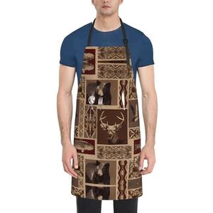 ZhaoYuGoods Zwart-wit geruite schorten met zakken voor dames en heren, stijlvolle kookschorten voor keuken tuinieren salon, ideale print schort, Eland Beer Herten, Eén maat