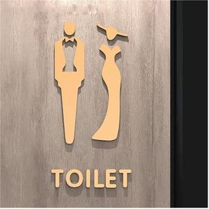 Toilet bewegwijzering zwart goud kleur toilet bord plaat acryl 3D wasruimte deur muur label sticker wc houder bewegwijzering bord kunst hotel huisdecor toilet bord (kleur: 19, maat: 25 x 16 cm)