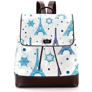 Gepersonaliseerde Schooltassen Boekentassen voor Teen Blue Aquarel Eiffeltoren Sneeuwvlok, Meerkleurig, 27x12.3x32cm, Rugzak Rugzakken