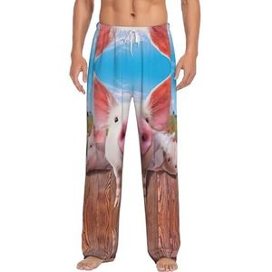 Grappige Leuke Varken Mannen Lange Lounge Wear Broek Nachtkleding Pyjama Bodems Nachtkleding Met Zakken En Trekkoord, Wit, S
