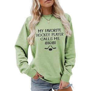 MLZHAN Vrouwen Hockey Sport Sweatshirts Mijn Favoriete Hockeyspeler Calls Me Mom Shirt Moederdag Casual Mama Sweatshirt, Olijfgroen, S