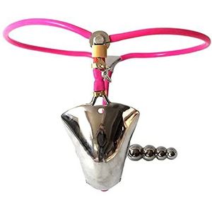 GOYOUTON BDSM Metalen Ademende Kuisheidsgordel Penis Kooi Mannen met 4 Kralen Anale Plug Onzichtbare Kuisheid Slipje Kuisheidskooi Bondage Ondergoed Fetisj Speeltjes for Mannen (Color : Pink Rosa, S