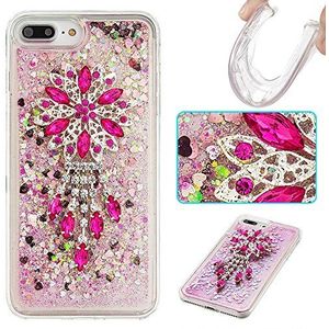 iPhone 7 Plus Hoes, iPhone 7 Plus Glitter Hoesje Vloeibare Drijvende Luxe Hoesje met Bling Diamond Flower voor iPhone 7 Plus 5.5 Inch Bumper Hoes iPhone 7 Plus roze