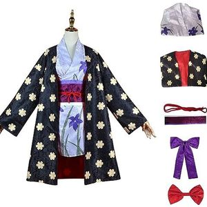 Anime One Piece Nico Robin cosplay kostuum, anime karakters kimono gewaad mantel volledige set outfit, dames meisjes Halloween verkleedpak,zwart,3XL