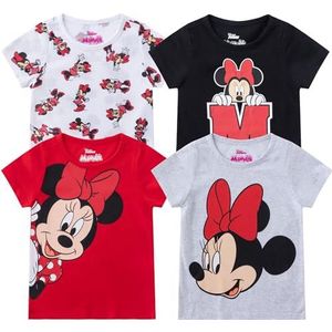 Disney Minnie Mouse 4-delig T-shirt met korte mouwen voor meisjes voor peuters en grote kinderen, rood/wit/zwart/grijs, 6