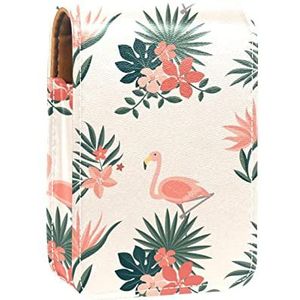 Lipgloss Houder Lipstick Case Draagbare Mini Lipstick Opbergdoos Reizen Lipstick Organizer Case met Spiegel voor Vrouwen Elegante Tropische Flamingo & Bladeren-01, Meerkleurig, 9.5x2x7 cm/3.7x0.8x2.7 in