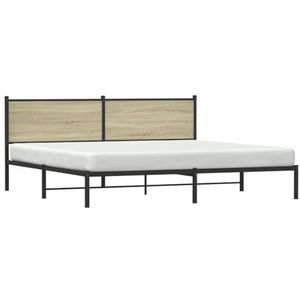 vidaXL Bedframe met hoofdbord metaal sonoma eikenkleur 200x200 cm, tweepersoonsbed, bedden, ledikant, bed, bedombouw, metalen bedframe, logeerbed