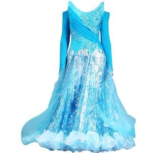 FZHQNZJF Dames Nationale Standaard Concurrentie Jurk Lange Mouwen Wals Danskleding Flamenco Modern Dansrok Strass Balzaal Prestatie Danskleding,D,3XL