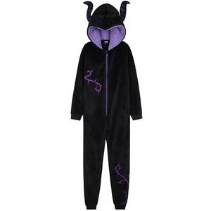 Disney Stitch Onesie voor Kinderen Fleece Pyjama Lounge Wear Eeyore Minnie Mouse Stitch Geschenken (Zwart Maleficent, 9-10 Jaar)