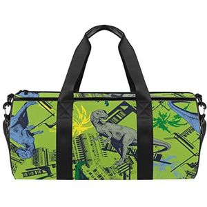 Dinosaurus groen patroon reistas sport bagage met rugzak draagtas gymtas voor mannen en vrouwen, Dinosaurus Groen Patroon, 45 x 23 x 23 cm / 17.7 x 9 x 9 inch